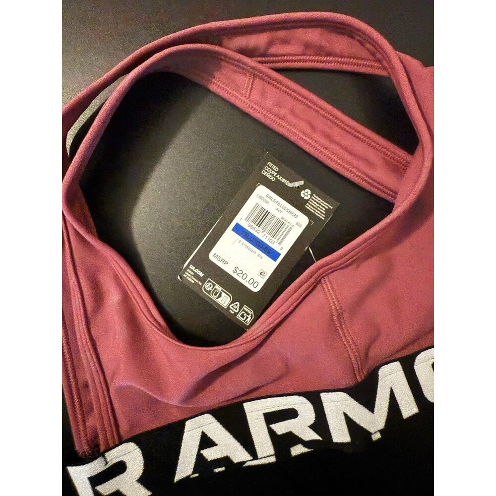 Under Armour Girls Crossback Sports Bra Pink Size Large Youth Athletic NWT - Picture 2 of 5